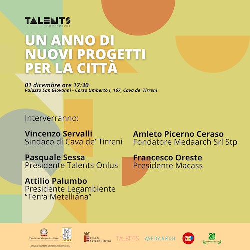 A Cava de' Tirreni parte "Talents for Future": un anno di nuovi progetti per la Città 