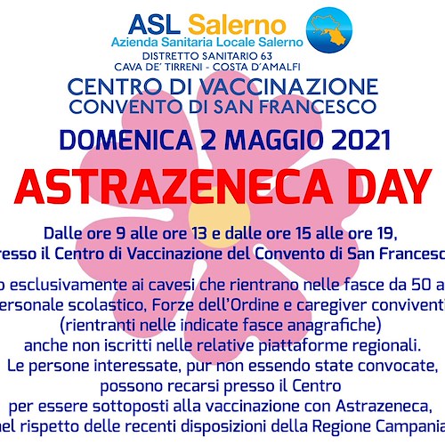 A Cava de' Tirreni un nuovo "AstraZeneca Day", vaccini per cavesi dai 50 ai 79 anni