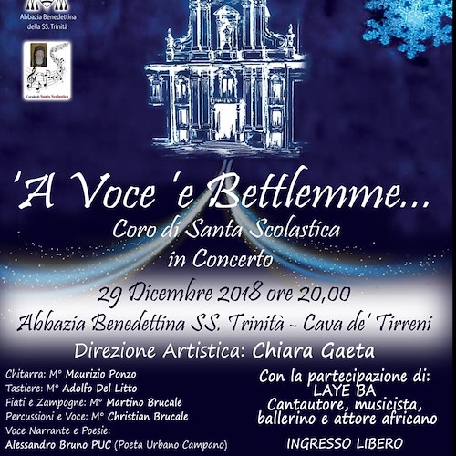 ‘A Voce ‘e Bettlemme, sabato 29 concerto a Cava de' Tirreni