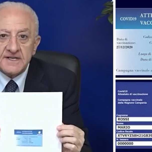 Campania, De Luca annuncia distribuzione del passaporto vaccinale 