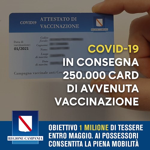 Card vaccinati, in Campania parte la consegna: possessori avranno piena mobilità 