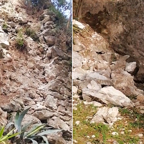 Cava, caduta pietre dal muro sotto il Castello di Sant'Adiutore: cittadino si mobilita per far fronte ai danni 