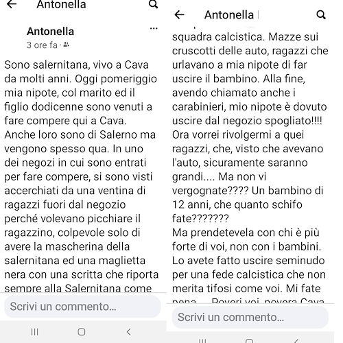 Cava de' Tirreni: 12enne indossa maglia della Salernitana in negozio, bulli lo minacciano e lo costringono a spogliarsi 