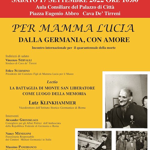 Cava de' Tirreni, 17 settembre incontro-convegno "Per Mamma Lucia - Dalla Germania con Amore"