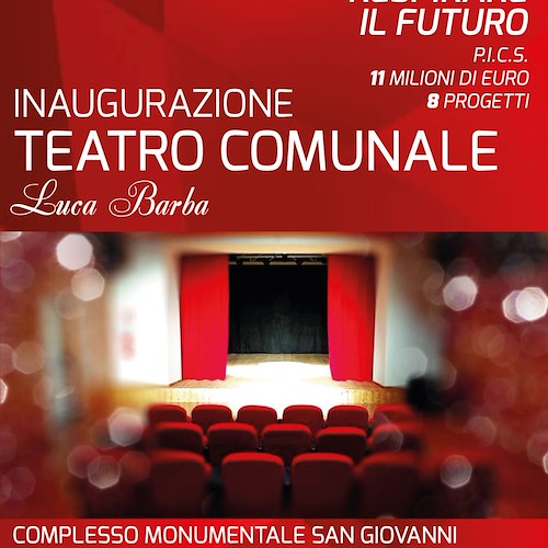Cava de' Tirreni, 19 dicembre l'inaugurazione del Teatro Comunale “Luca Barba”