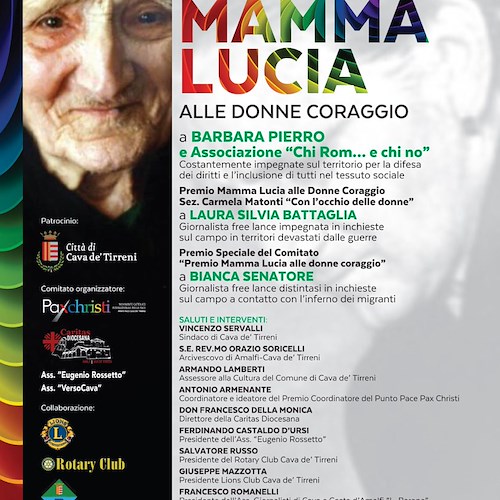 Cava de' Tirreni, 19 febbraio cerimonia di consegna del Premio Mamma Lucia alle Donne Coraggio
