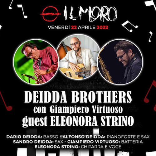 Cava de' Tirreni: 22 aprile al Pub Il Moro i Deidda Brothers con Giampiero Virtuoso, guest Eleonora Strino