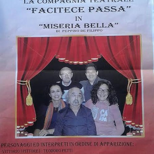 Cava de' Tirreni, 22 gennaio in scena la compagnia 'Facitece passà' con 'Miseria bella'