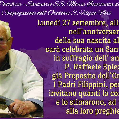 Cava de' Tirreni, 27 settembre Santa Messa in suffragio di padre Raffaele Spiezie