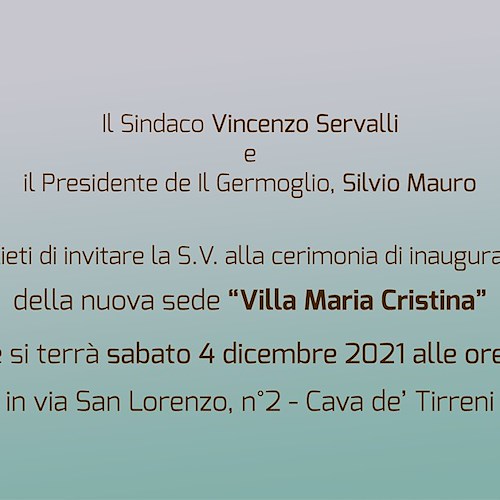 Cava de' Tirreni: 4 dicembre l'inaugurazione di Villa Maria Cristina, la nuova sede de “il germoglio onlus”