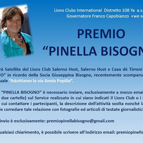 Cava de' Tirreni, domani la prima edizione del “Premio Pinella Bisogno” 
