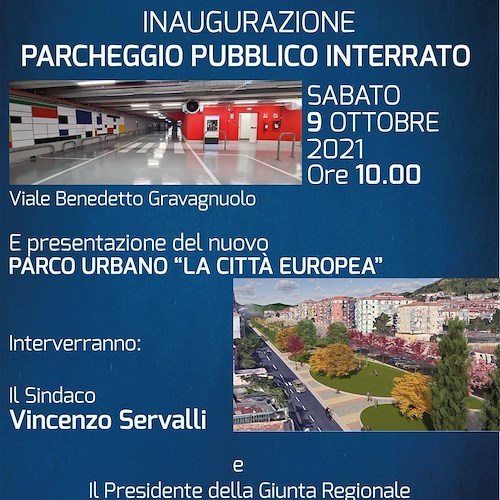 Cava de' Tirreni, domani si inaugura il parcheggio pubblico interrato. Atteso De Luca 