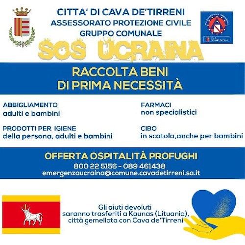 Cava de' Tirreni e Kaunas unite per l'Ucraina, 2 aprile nuova raccolta di beni di prima necessità 