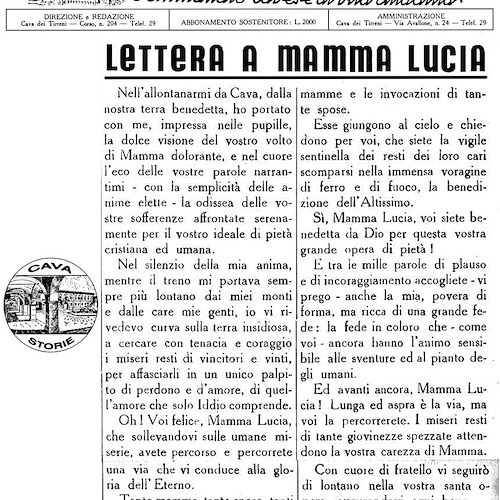 Cava de' Tirreni: l'emozionante lettera del Grand'ufficiale Molina a Mamma Lucia: «Siete benedetta da Dio!» [FOTO]