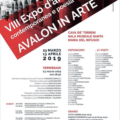 Expo d’Arte Contemporanea e poesia “Avalon in Arte”: dal 23 marzo a Cava de' Tirreni 