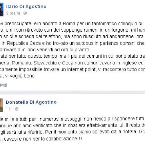 I post su Facebook di Ilario e della sorella Donatella