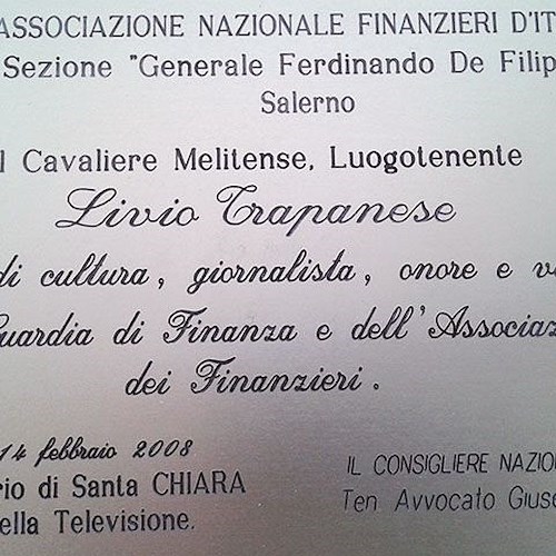 La targa consegnata a Livio Trapanese