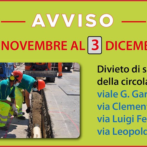 Lavori a Cava de' Tirreni: dall'8 novembre al 3 dicembre divieto parziale circolazione e sosta in alcune vie