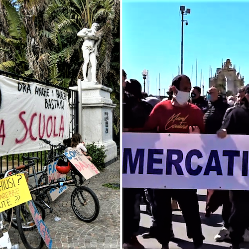 Mercati e scuole chiuse, a Napoli ambulanti e comitati no Dad protestano contro De Luca
