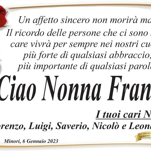 Minori e Cava de' Tirreni dicono addio alla signora Franca Melchionda, aveva 75 anni 