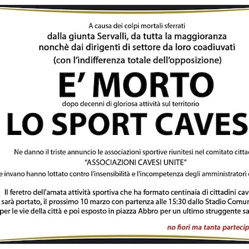 «È morto lo sport di Cava de' Tirreni», 10 marzo corteo per le strade della città 