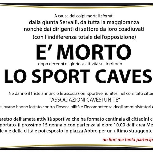 «È morto lo sport di Cava de' Tirreni», a gennaio il corteo delle Associazioni Cavesi Unite 