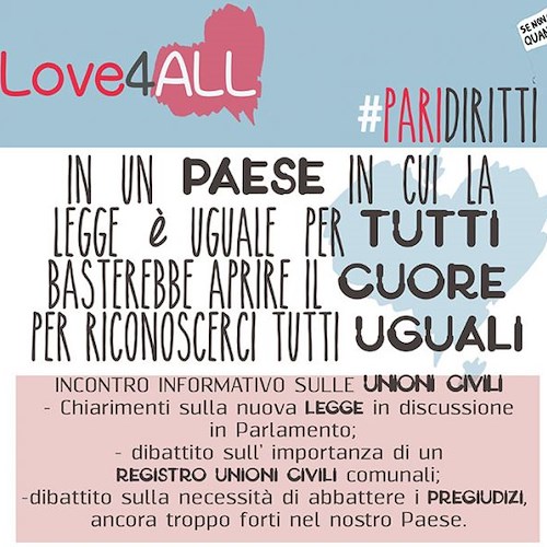 "Pari Diritti: Love4all", Cettina Capuano all'incontro sulle unioni civili