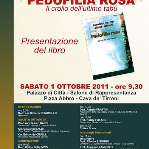 "Pedofilia Rosa", il 1° ottobre la presentazione a Palazzo di Città