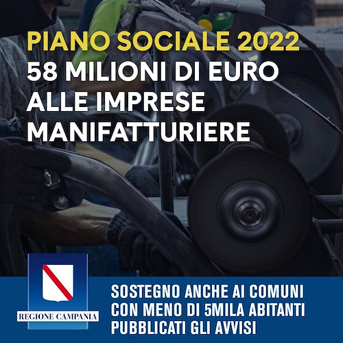 "Piano Sociale 2022": in Campania 58 milioni di euro alle imprese manifatturiere 
