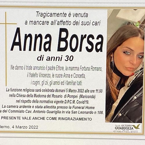 Pontecagnano, domani i funerali di Anna Borsa. Si indaga sull’arma utilizzata dall'omicida 