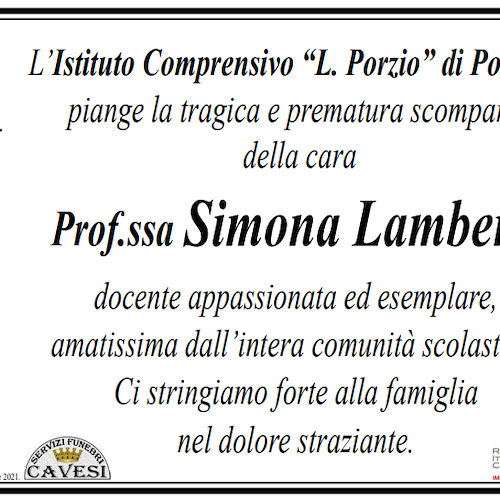 Positano, l'Istituto "L. Porzio" dice addio a Simona Lamberti: «Docente appassionata ed esemplare» 