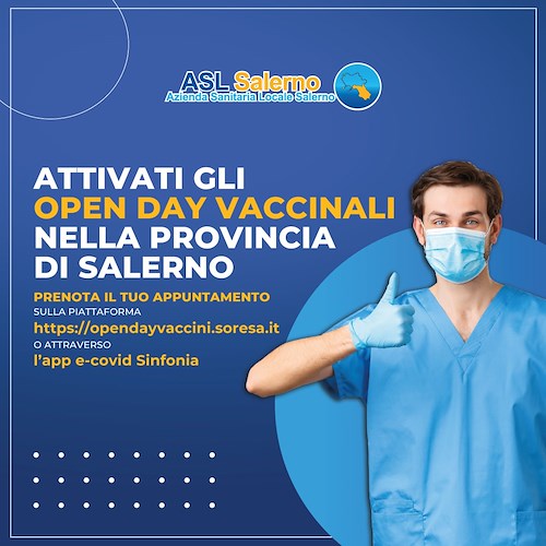 Provincia di Salerno, attivi Open Day per accedere con prenotazione ai centri vaccinali