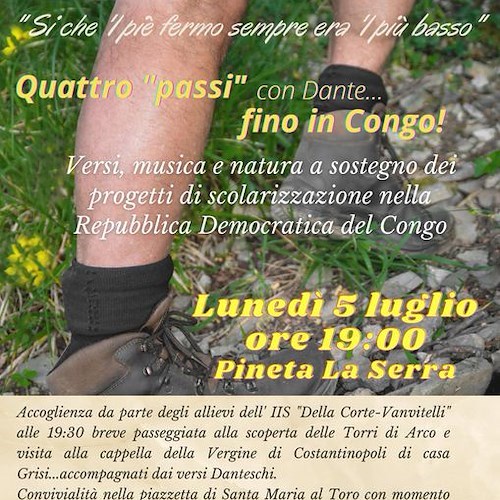 "Quattro passi con Dante... fino al Congo", 5 luglio serata di solidarietà a Cava de' Tirreni 