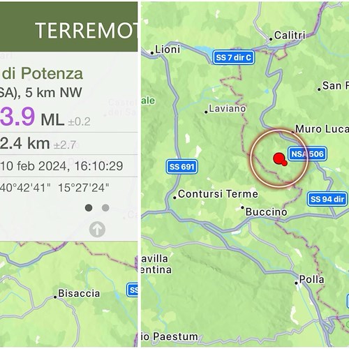 Scossa di terremoto nel Salernitano, epicentro a Ricigliano<br />&copy; INGV
