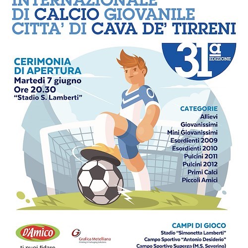 Torna il Torneo di Calcio Giovanile “Città di Cava de’ Tirreni”, 31 maggio la presentazione 