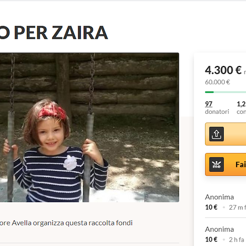 "Un sogno per Zaira", parte raccolta fondi per aiutare la bimba di Cava de' Tirreni 