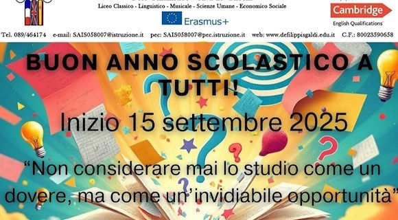 Cava de' Tirreni: inizia l'anno scolastico all'Istituto di Istruzione Superiore “De Filippis Galdi" 
