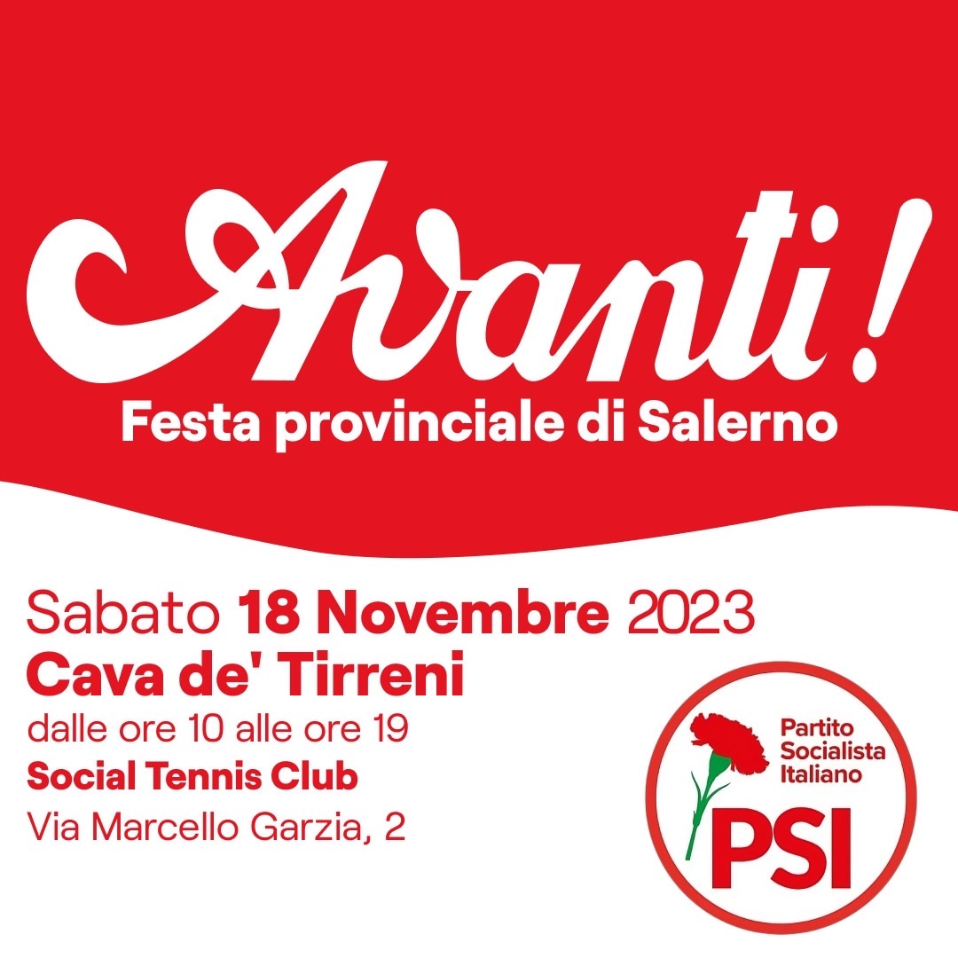 Il Portico - A Cava de' Tirreni sabato 18 novembre la Festa Provinciale  dell'Avanti!